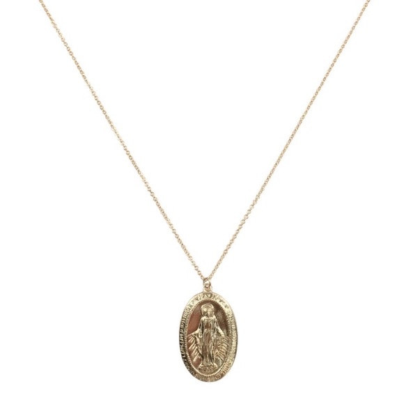 14k Gold Filled Saint Mary Medallion Pendant Charm Religious Layering Necklace